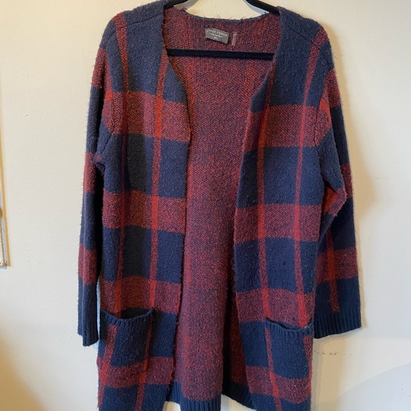 Dress forum medium nylon/ acrylic plaid red& blue cardigan…. - Picture 3 of 8